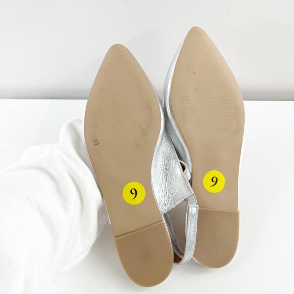 Antonio De Faria Anna Leather Slingback Mary Jane Pointed Toe Flats Silver 9 - Picture 4 of 8